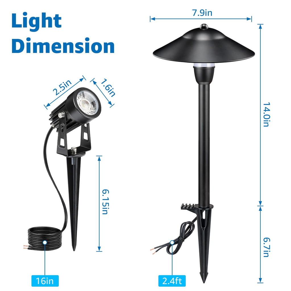 All-in-One LED Low Voltage Landscape Lighting Kit 6 Pathway Lights 2 Spotlights with 60W Photocell Transformer