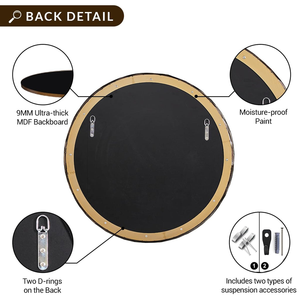 Hand-Forged Round Bathroom Mirror, 24 Inch Oil Rubbed Bronze Vanity Circular Mirror, Solid Steel Antique Hammered