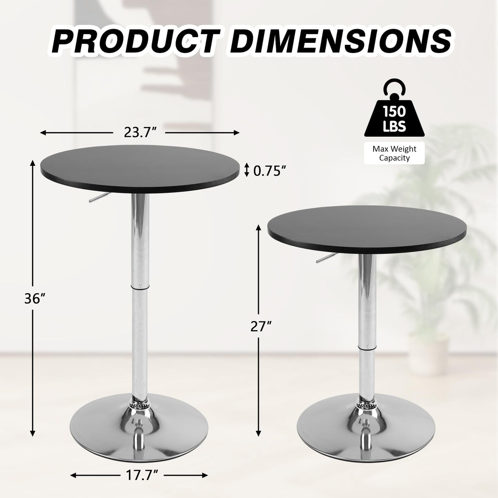 Round Pub Table, Height Adjustable Bar Table 27-36 inches, 360 Swivel Table Top, Black