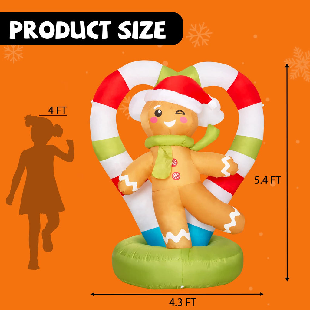 5.4FT Christmas Inflatables Outdoor Decorations, Blow Up Gingerbread Man Inflatable with Built-in LEDs for Christmas