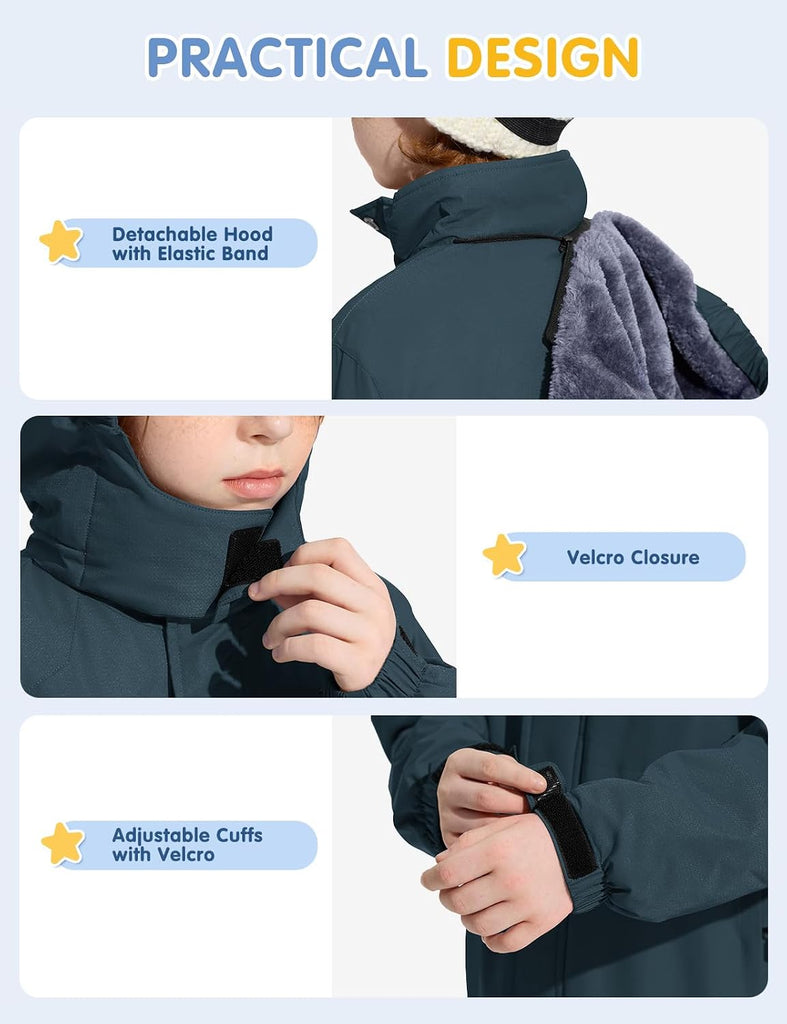 Boys Ski Snow Jackets Waterproof Kids Winter Coats Hooded