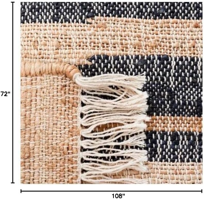 Kilim Collection Area Rug, Natural & Black, Handmade Flat Weave Jute, Ideal for High Traffic Areas (KLM709A)