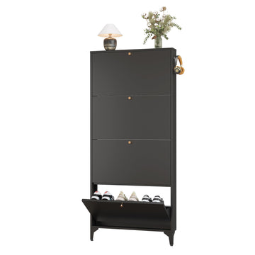 Shoe Cabinet with 4 Flip Drawers, Narrow Shoe Storage Cabinet, Farmhouse Shoe Organizer, Freestanding Organizer with