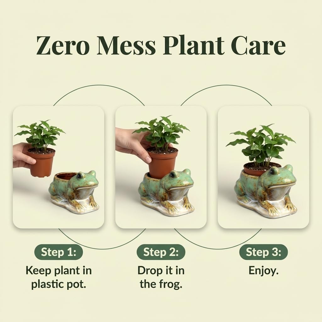 Frog Planter with Speckled Glaze - Ceramic Animal Pot