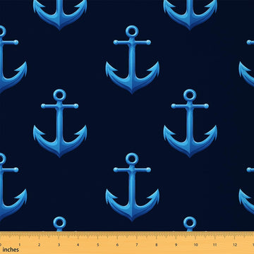 Blue Anchor Fabric by The Yard Nautical Theme Modern Simple Style No Stretch Fabrics for Sewing Geometric Lines