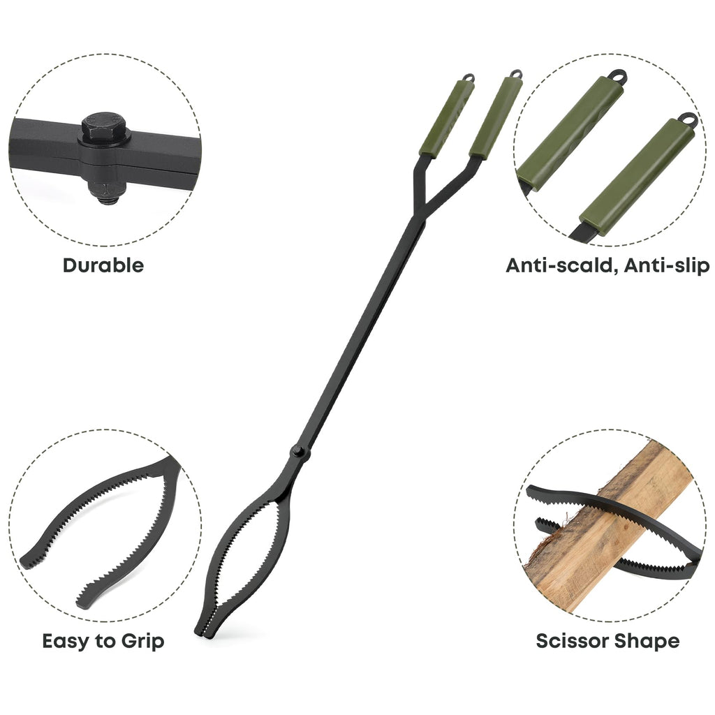 Fire Pit Tools Set with 40" Fire Poker and Log Tongs Shovel