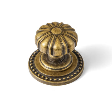 Antique Brass Cabinet Knobs, Studded Backplates, 1-1/4", 6 Pack