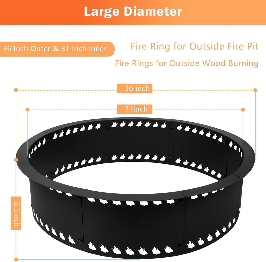 Outdoor Smokeless Fire Pit Ring 31 inch, Metal Steel Firepit Ring Insert Round Firepit Ring for Outside Wood Burning