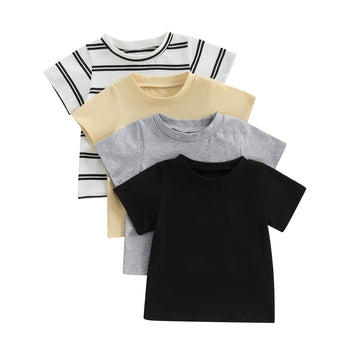 Baby Boy Pack Short Sleeve Crewneck T-Shirts Top Active Tee Toddler Boys' Solid/Striped Cotton T-Shirt