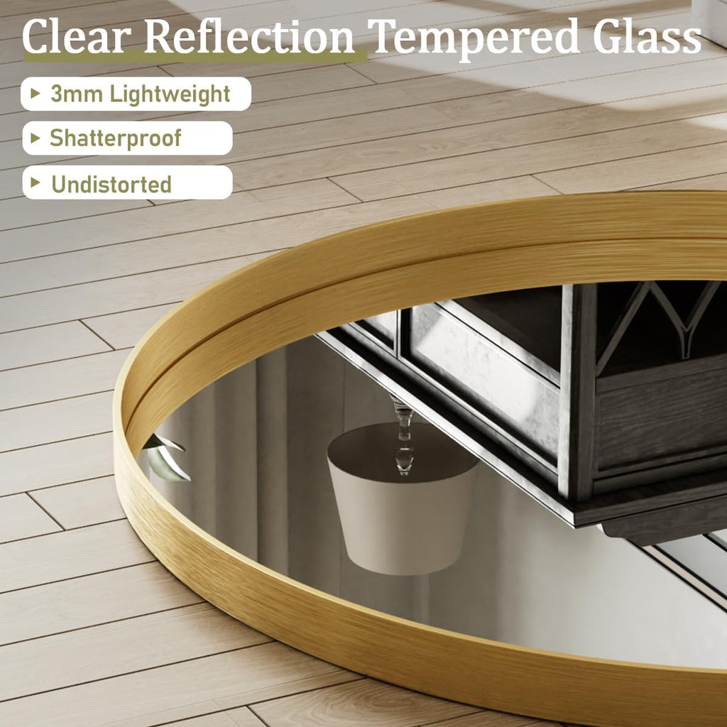 48" Round Bathroom Mirror, Large Gold Circle Wall Mounted Mirror