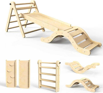 Triangle Set 7in1 Toddler Climbing Toys Indoor Foldable Baby Climbing Toys Wooden Montessori Climbing Set with Arch