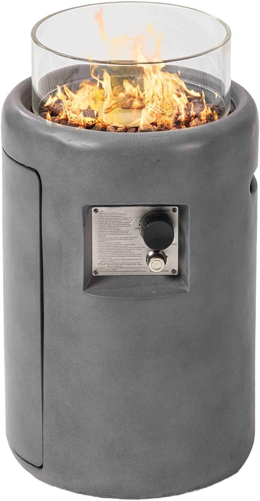Propane Patio Fire Pit 40,000 BTU 16-inch Round Concrete Gas Fire Pit w Wind Guard,Lava Rocks and Rain Cover,Outside