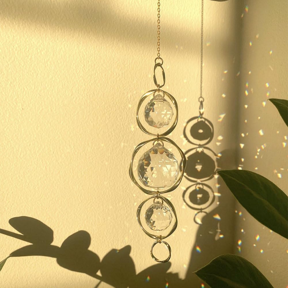 2 Pcs Crystal Suncatcher Wind Chimes for Outside,Crystal Suncatcher Prisms Hanging Outdoor Wind Chimes