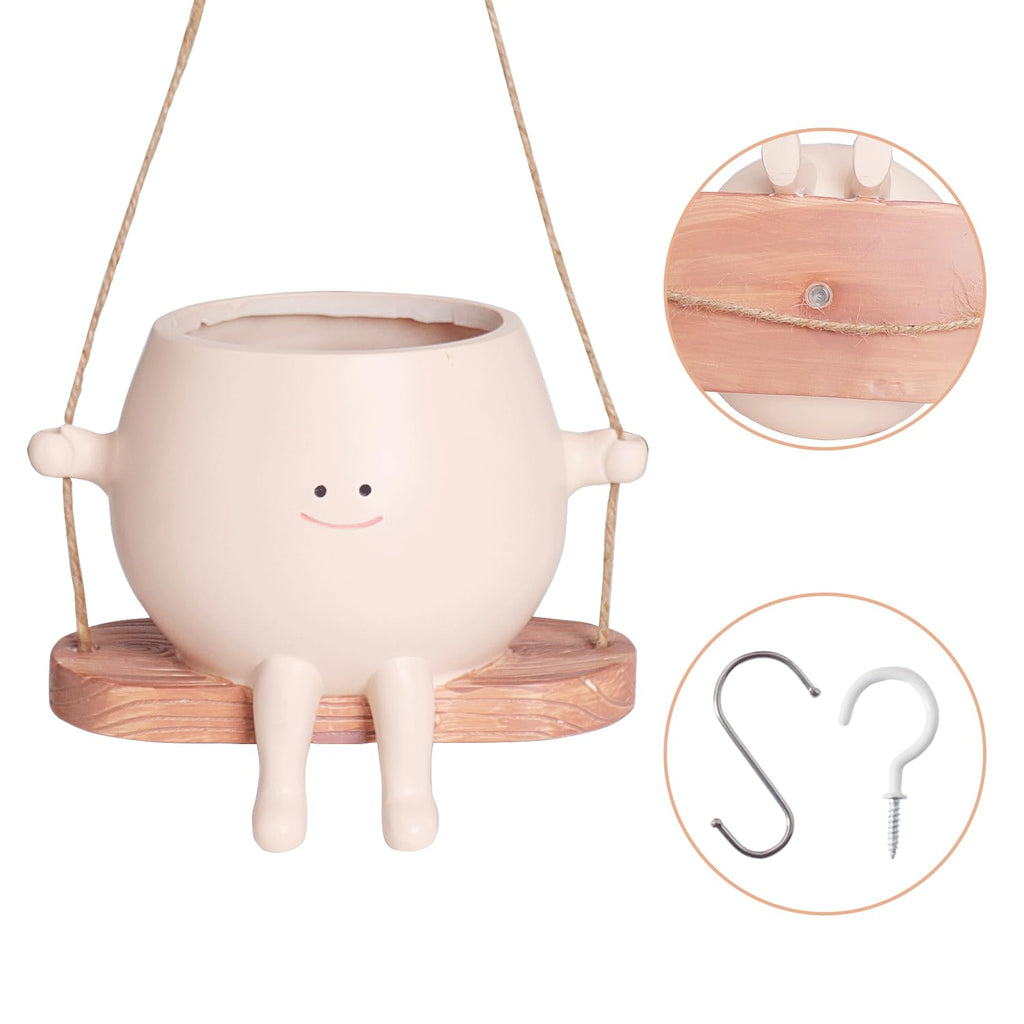 Large Swinging Smiley Face Planter Pot Hanging Flower Planters for Indoor and Outdoor Plants, Funny Succulent Pots