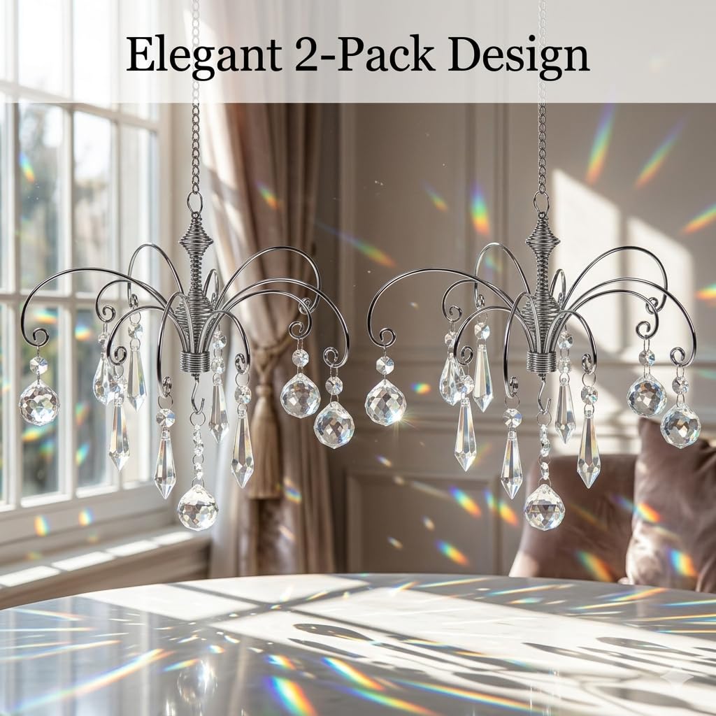 Crystal Suncatcher 2 Pcs 12" Prism Window Hanging Display Silver