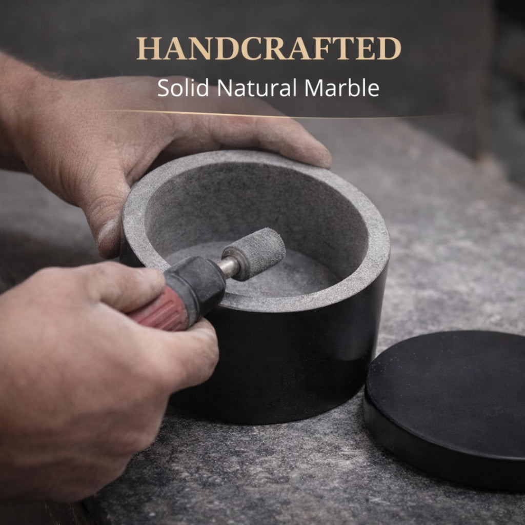 Marble Black Salt Box With Lid, Round, 3.5 x 3.5 x 2 Inch