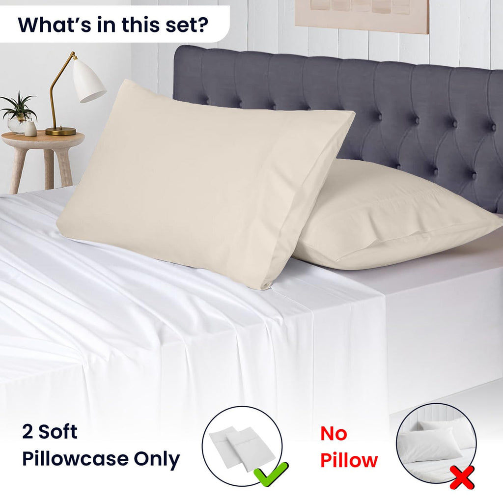 Queen Size Pillowcases Set of 2, 100% Egyptian Cotton Butter Pillow Covers, Hotel Quality, Soft Breathable Machine