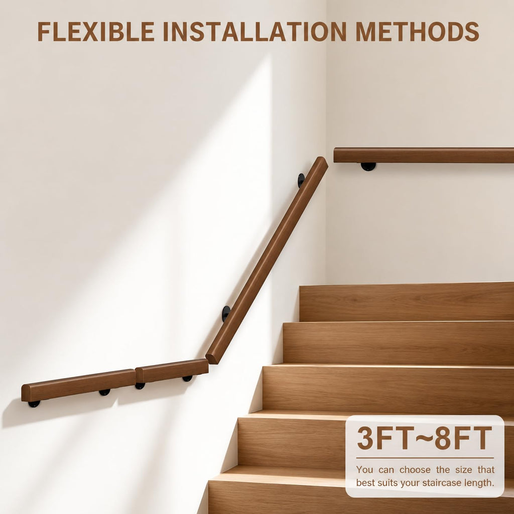 Wooden Handrails for Indoor Stairs - Wall Mounted Wood Stair Railing-Walnut
