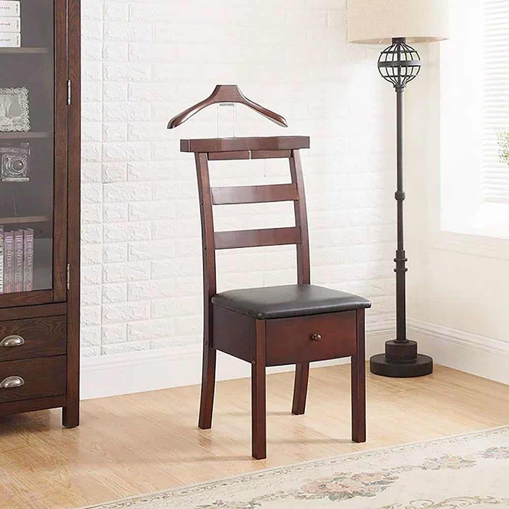 Chair Valet With Drawer Wooden Suit Valet Stand With Hanger for Men/Women