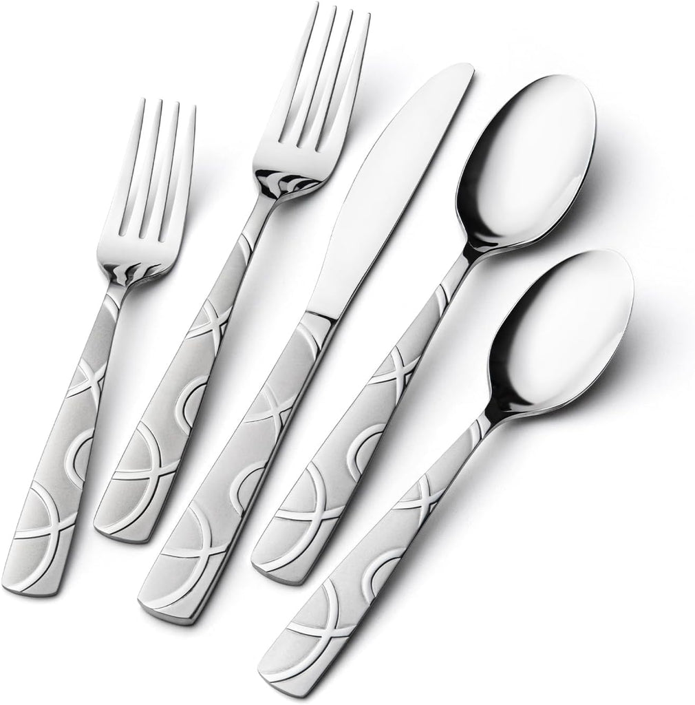40 Pieces Stainless Steel Silverware Set, Modern Flatware Set for Kitchen, Mirror Polished Cutlery Set with Forks