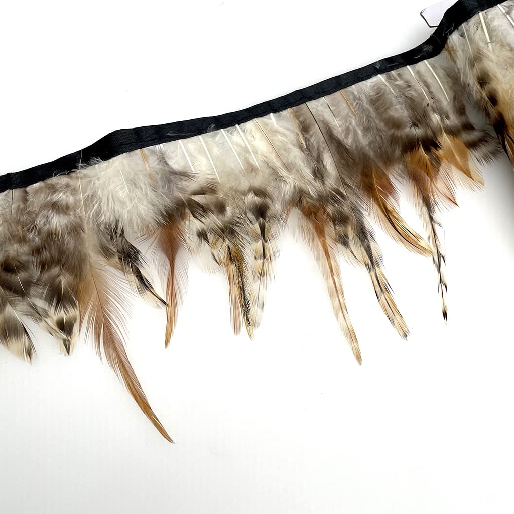 Rooster Hackle Feather Trim Fringe for DIY Clothing Craft Dress Decoration(Natural 1) - 2yards