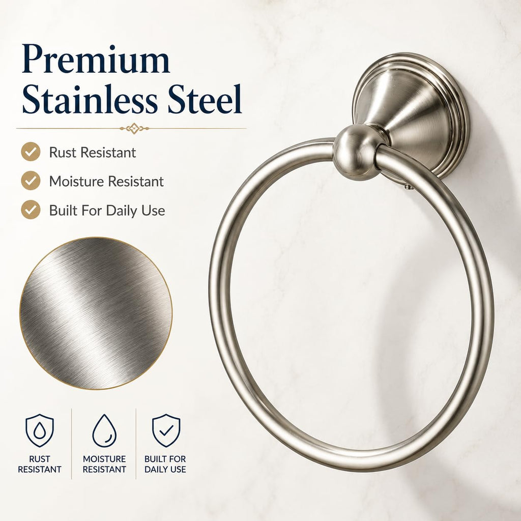 Towel Ring, Brushed Nickel Hand Towel Holder 2 Pack, Bathroom Accessories and Towel Racks Wall Mount