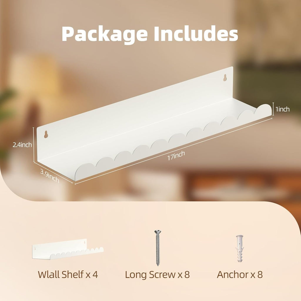 Nursery Book Shelves,Kids Wall Bookshelf Toy Storage,17 Inch Metal Floating Shelves Set of 4,Wall Shelves, Kids