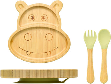 Suction Plates Bowls Setfor Baby Toddler Divided Platter Food bowl with Silicone Fork & Spoon All-Natural Baby