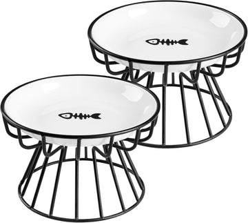 Cat Bowls, Elevated Cat Bowl, Raised Ceramic Dish with Metal Stand, Pet Water or Food Feeding Station for Indoor