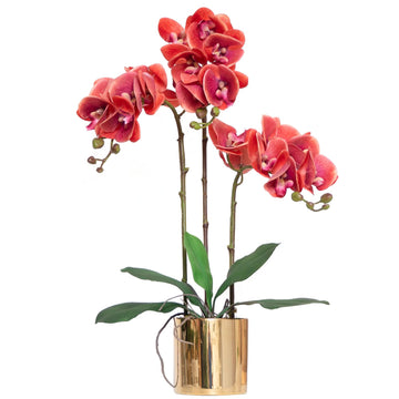 Artificial Orchid Real Touch Faux Flower in Vase Centerpiece Decor