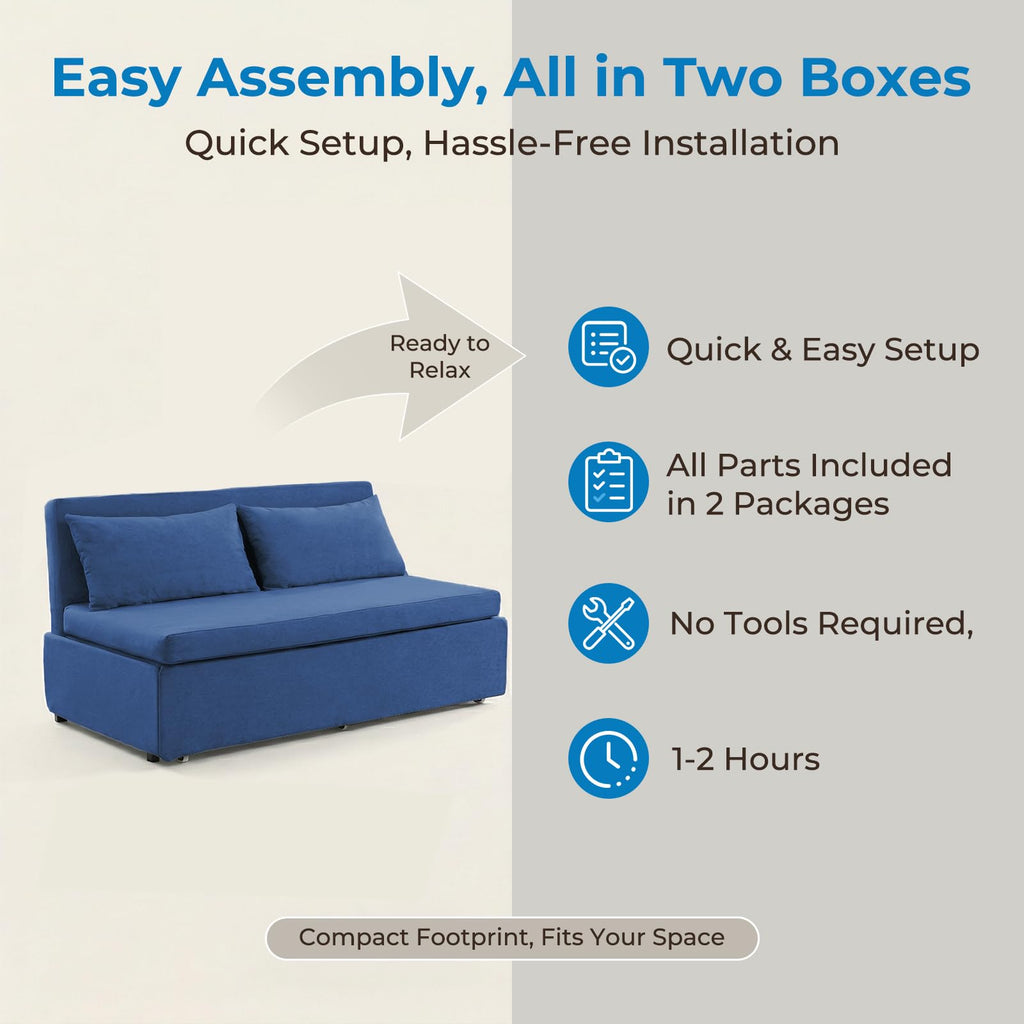 Queen Size Sofa Bed, Linen Pull Out Sleeper Couch Beds, 62" W 2-in-1 Modern Convertible Sofa, Pull Out Sleeper Sofa