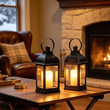 2 Pack Decorative Lantern with flameless LED Candle Lights, ON/Off/Timer Candle with 6Hours, Outdoor/Indoor LED
