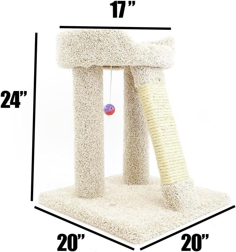 French Flair Elevated Cat Scratch Post with Cat Bed, Compact and Stylish Elevated Cat Bed with Plush Carpet and Sisal