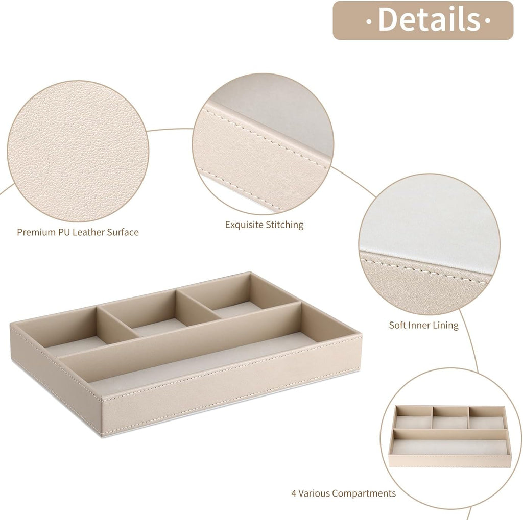 PU Leather Valet Tray, Stackable Jewelry Trays for Dresser, Drawer Nightstand Organizer Bedside Trays for Men Women