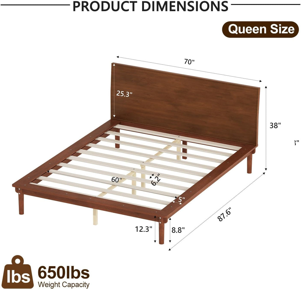 Platform Bed Frame with Headboard Wood, Walnut