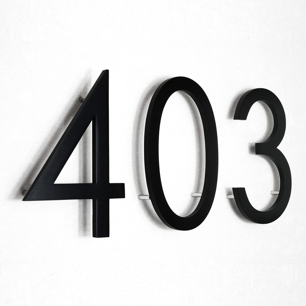 8 Inch Modern House Numbers - Black Metal Large Address Numbers, Floating Flush Mount Aluminum
