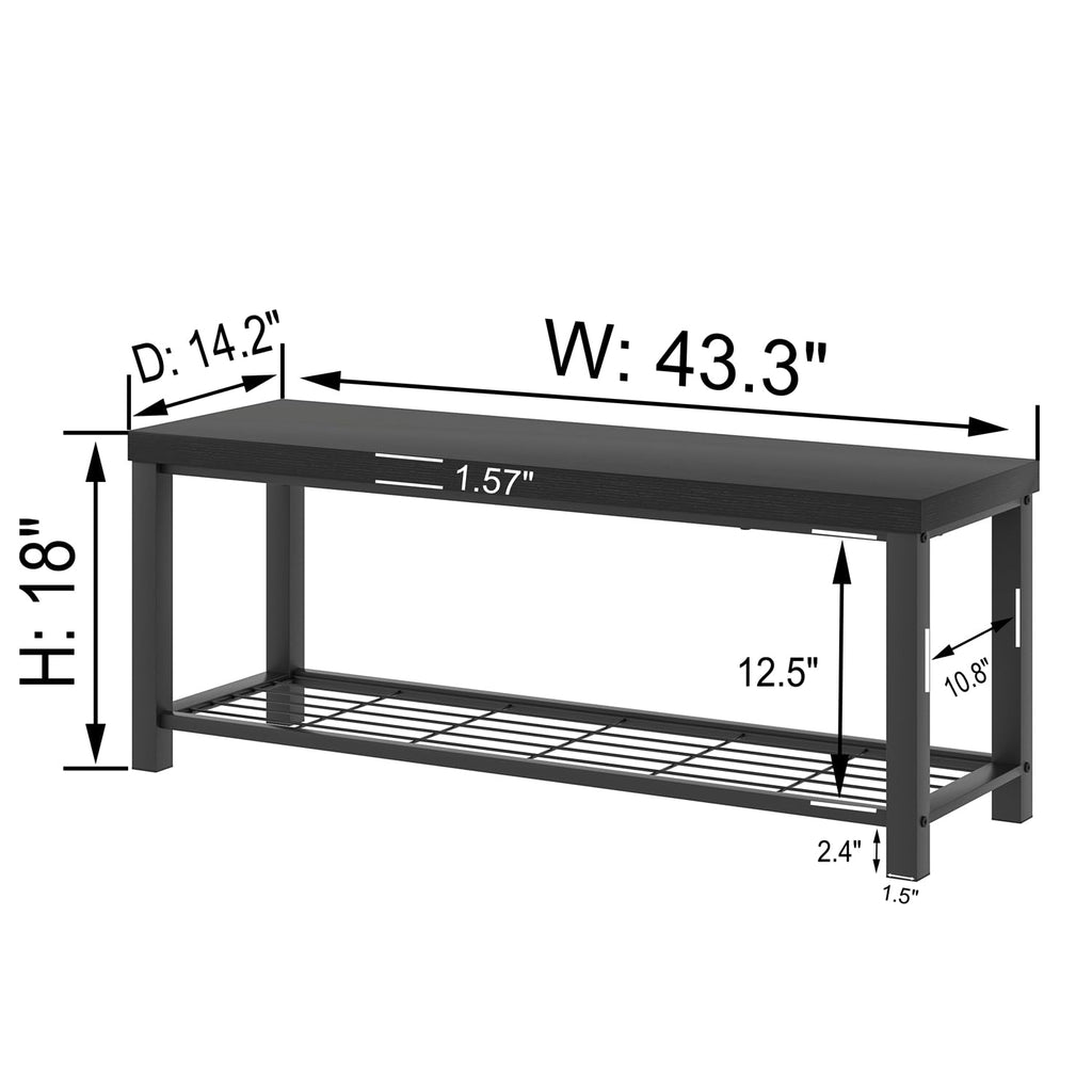 Entryway Bench, Modern Wood and Metal Storage Bench Front Door Entrance, Industrial Indoor Shoe Rack Bench Seat