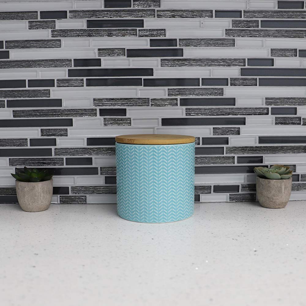 Small Wave Design Kitchen Canister (Turquoise) Modern Canister Sets Counter | With Bamboo Lid | Perfect For Storing