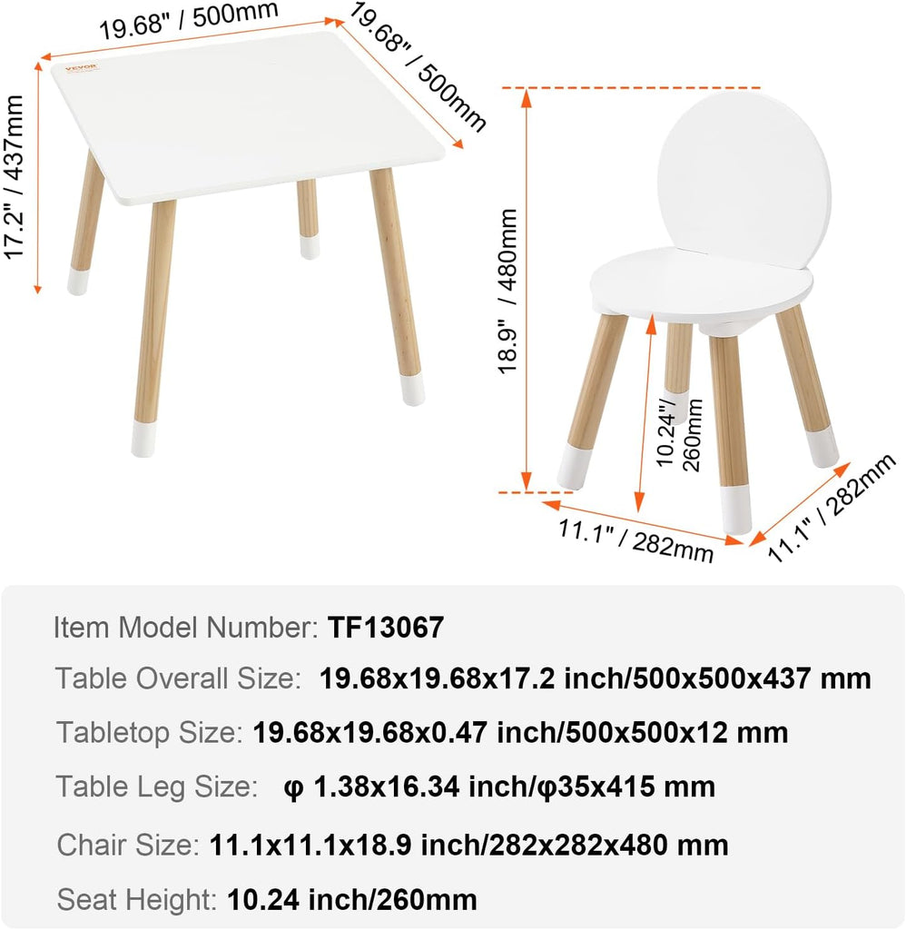 Kids Table and Chairs, Toddler Table and Chair Set, Children Wooden Multi-Activity Table for Play, Art, Craft