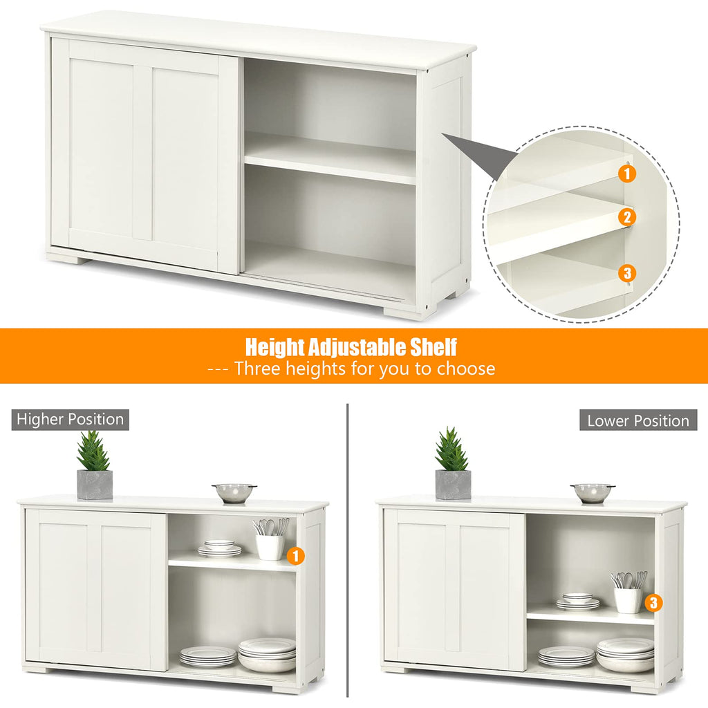 Sideboard Buffet Cabinet, Wooden Kitchen Storage Cabinet with Adjustable Shelf, Sliding Barn Door, Accent Coffee Bar