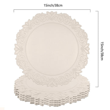 Round Faux Leather Placemats Set of 4, Dining Table Mats, Beige