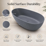 67" Stone Resin Luxury Contemporary Solid Surface Freestanding Bathtub in Cement Point Treatment Oval Tub