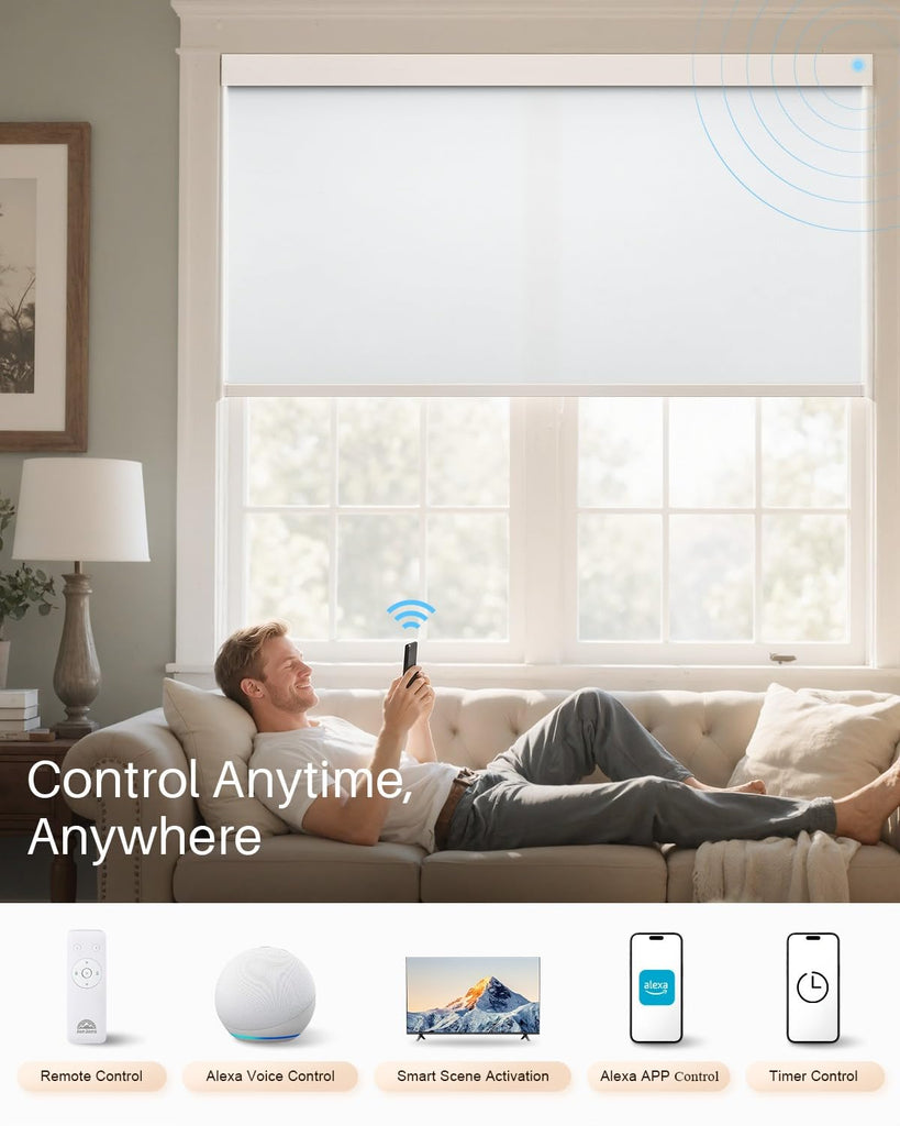 Smart Roller Shades for Windows, Works with Alexa, White