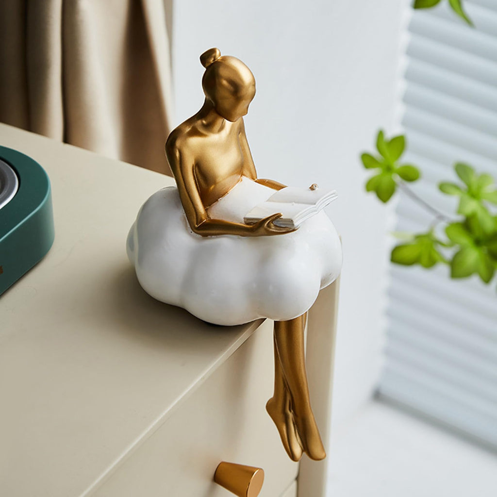 Gold Home Decor Women Thinker Statue, Modern Bookshelf Figurines Accent Decorations, Resin Abstract Art Collectible