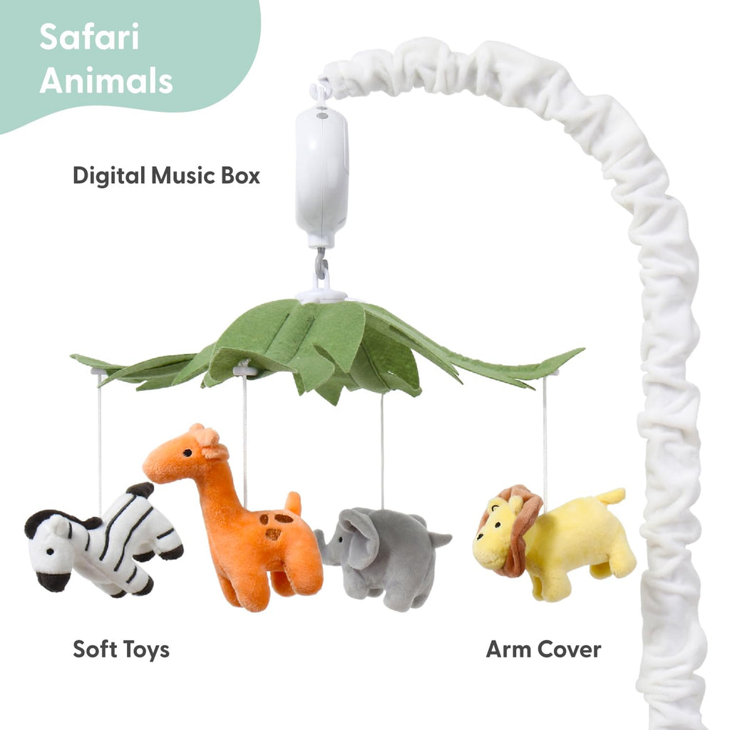 Crib Mobile for Boys or Girls - White Musical Baby Crib Mobile with 12 Lullabies, Jungle Animal, Baby Safari Animals
