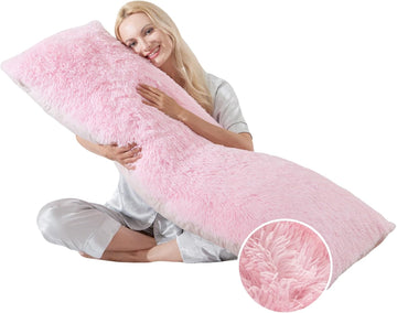 Fluffy Full Body Pillow, Long Pillow for Sleeping,Pink 20x54 | Large pillow, Removable Cover and Filling with Memory