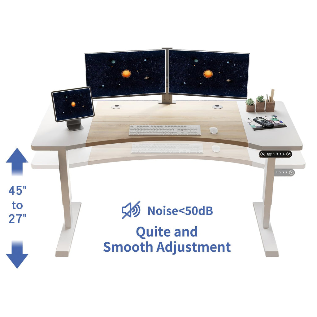 63 Inch Dual Motor Electric Standing Desk, Height Adjustable Sit Stand Desk with Memory Control and Spacious Desktop
