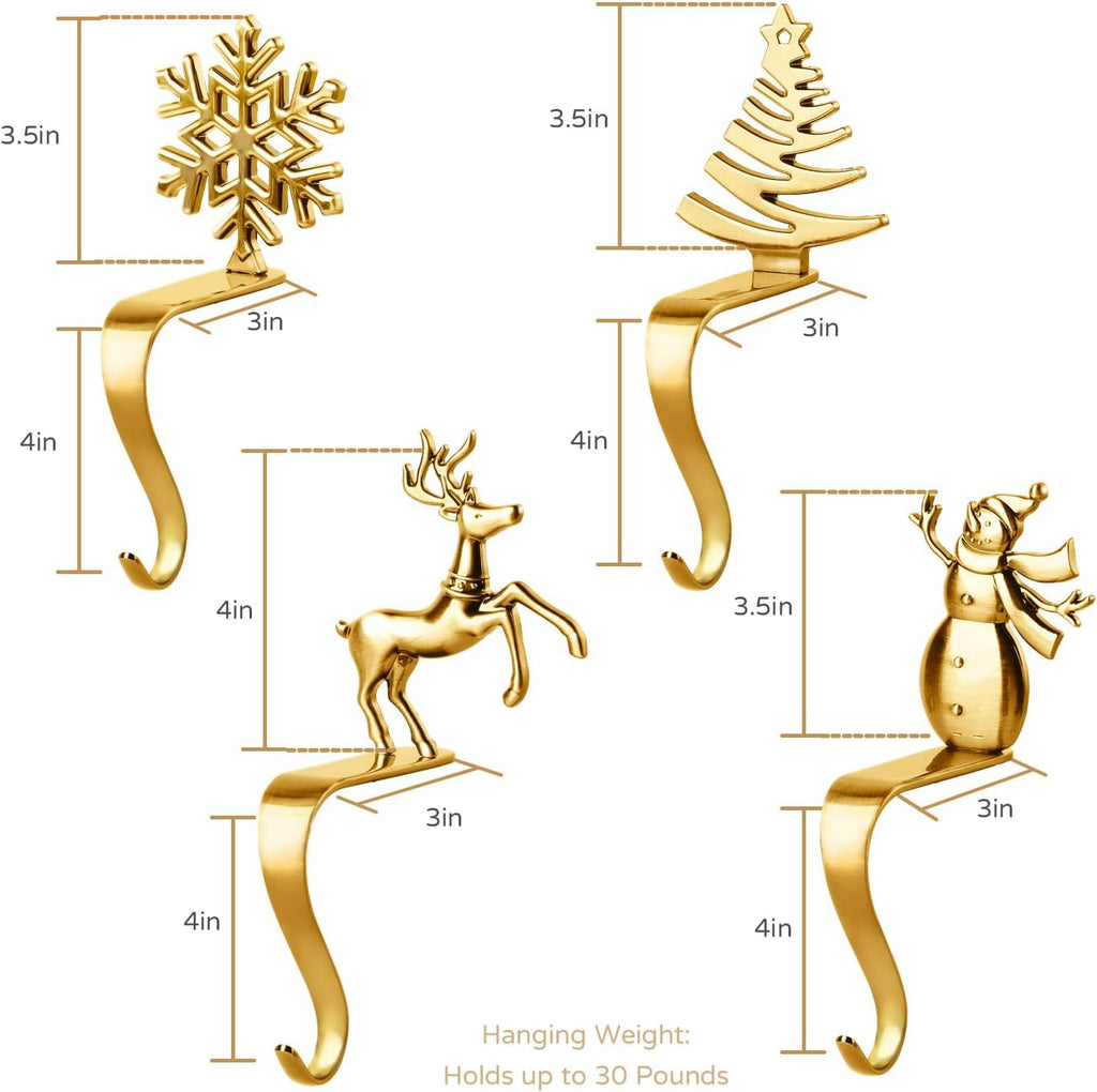 Christmas Stocking Holders for Mantle, Xmas Fireplace Hanger Hooks Metal Grips Clips (Gold)