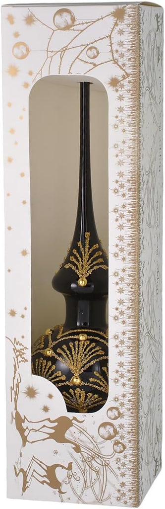 Glossy Black Hand Blown Glass Christmas Tree Topper. Made in Ukraine.