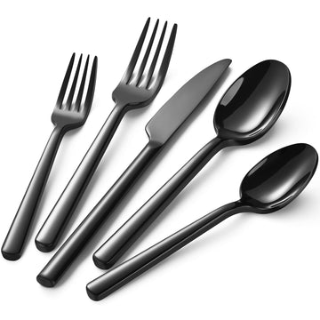 40-Piece Black Silverware Set, Heavy-Duty Stainless Steel Black Flatware Set for 8, Cutlery Set with Modern Round